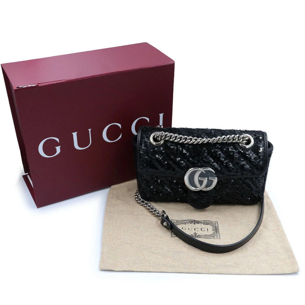 Gucci GG Marmont Chain Shoulder Crossbody Bag Sequin Black - Picture 2 of 10